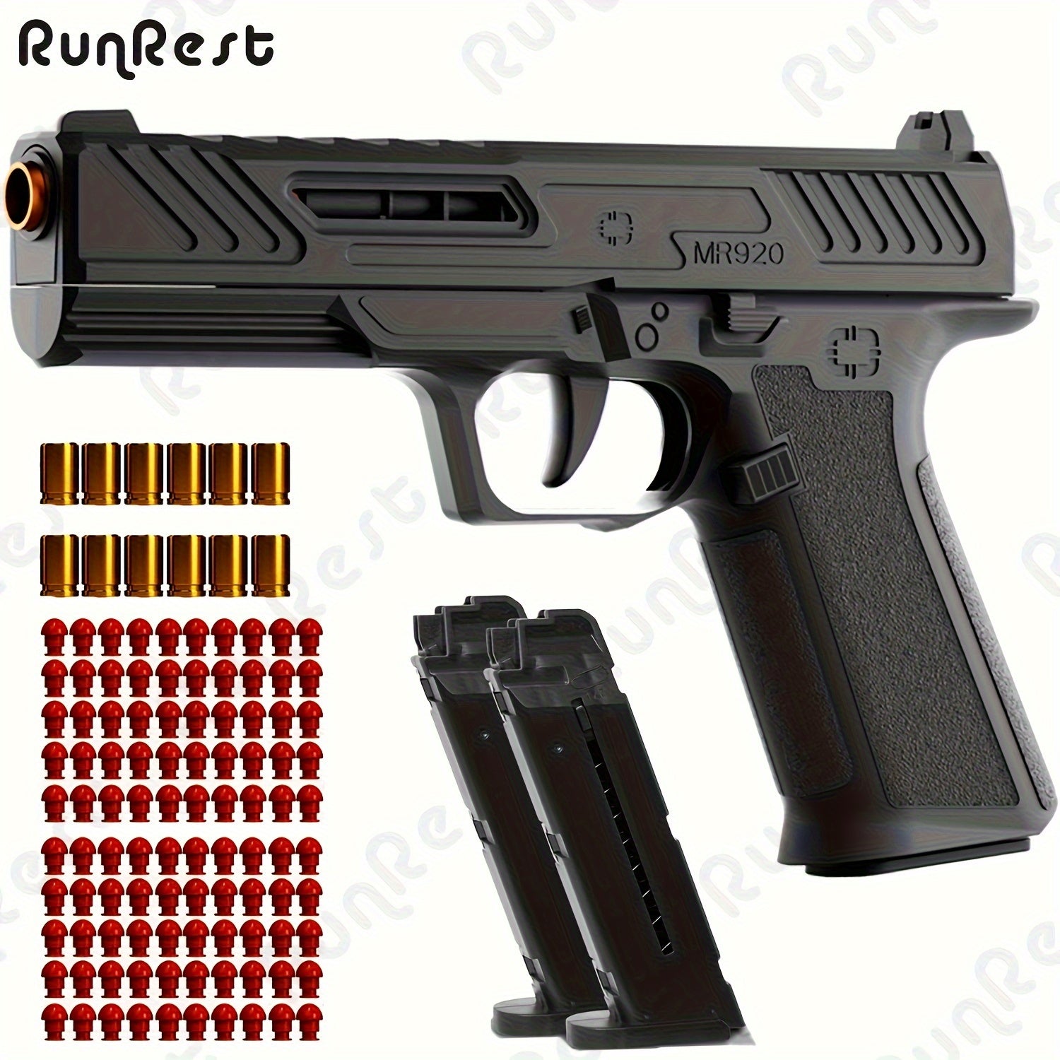 Pistolet Jouet à Balles Souples avec 100 Balles, 12 Cartouches et 2 Chargeurs Nouveau Pistolet Jouet Creux Suspendu, Fusil en Mousse de Jeu, Jeu de Tir Sportif Extérieur