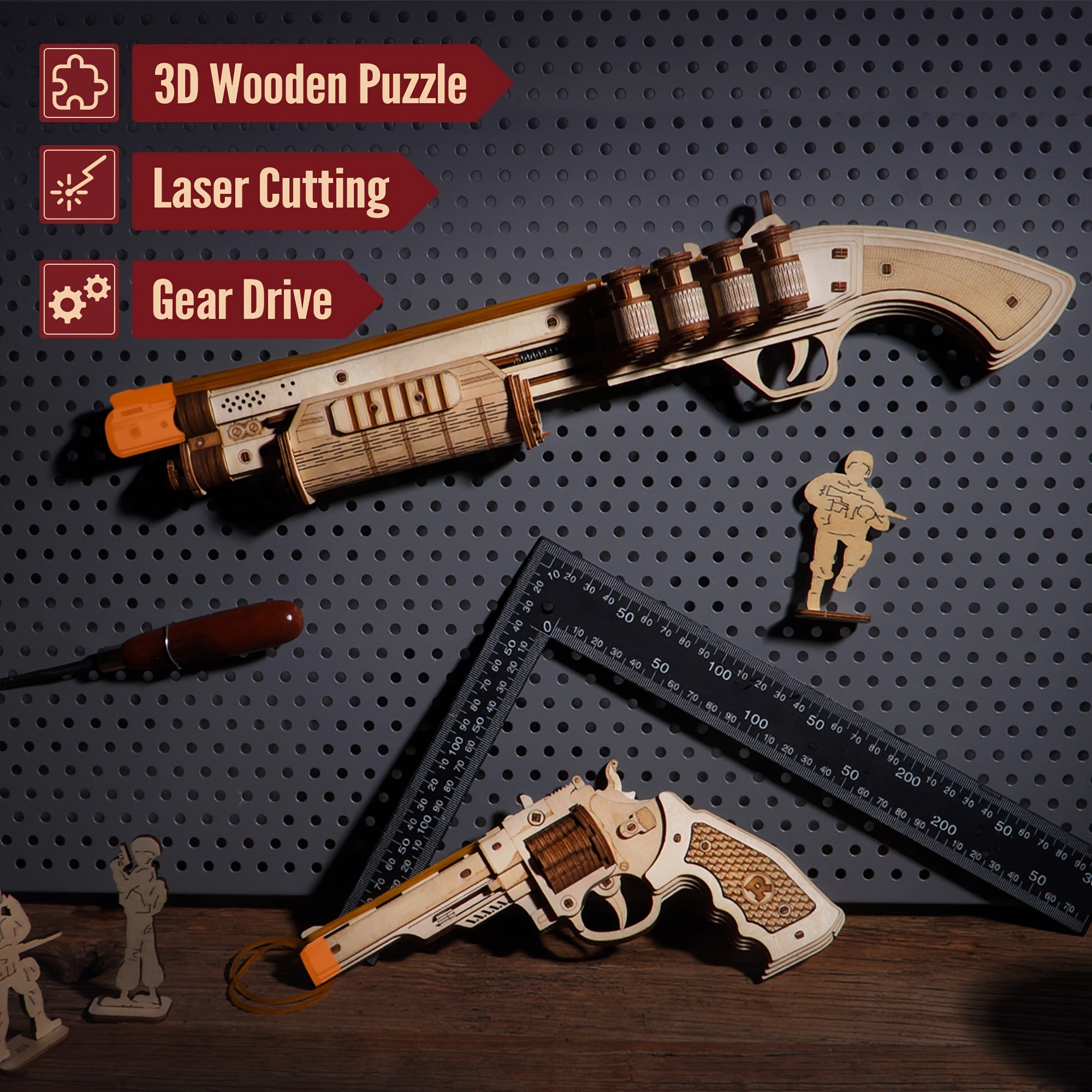 Kit de Construction de Modèle de Fusil En Bois 3D Avec Élastique, Pour Adultes, Jouet Pour Adultes, Puzzle En Bois Pour Enfants Et Adultes, Jouet Amusant Pour Hommes Et Femmes