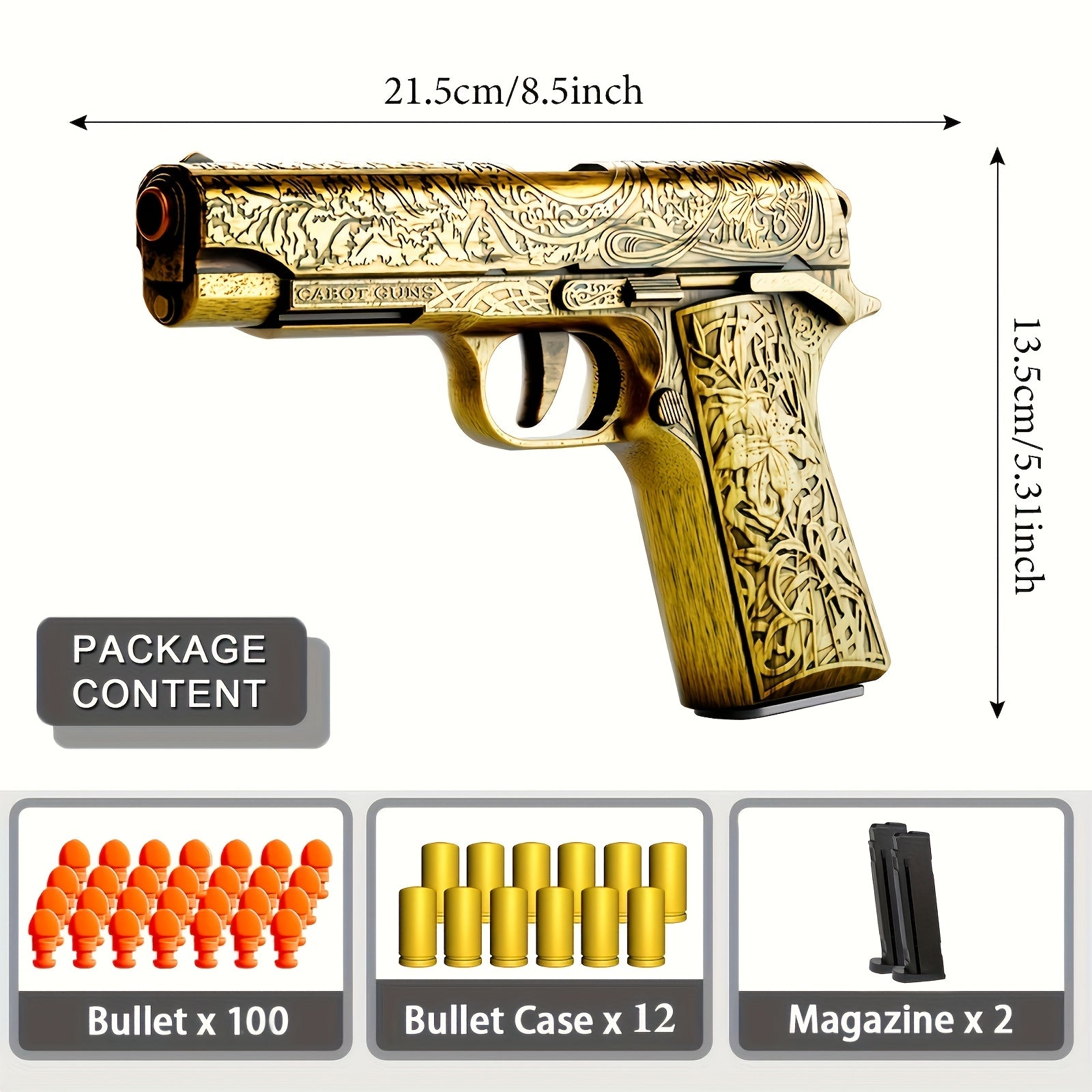Pistolet jouet à billes souples avec 100 balles, 12 douilles et 2 chargeurs, nouvelle arme à feu en jouet, machine suspendue creuse, blaster en mousse, jeu de tir en plein air.