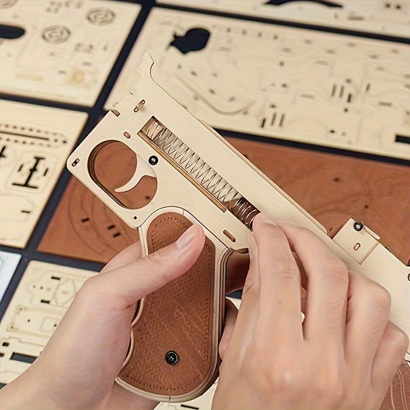 Kit de Modèle de Pistolet à Élastiques en Bois, Puzzle 3D DIY pour Adultes, Ensemble d'Assemblage, Cadeau Unique pour la Famille et les Amis, Idéal pour Noël et Pâques, Pistolet Jouet