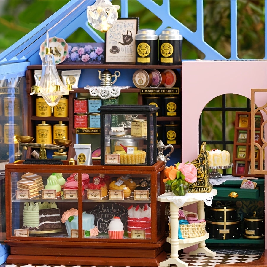 Maison de Thé Jardin Des Roses Faite À La Main, Cabane DIY Villa Jardin, Ornement D'artisanat En Bois, Puzzle Miniature En 3D, Kit de Montage de Scène Miniature, Décorations Pour La Maison, Cadeau D'anniversaire Créatif, Cadeau de La Saint-Valentin