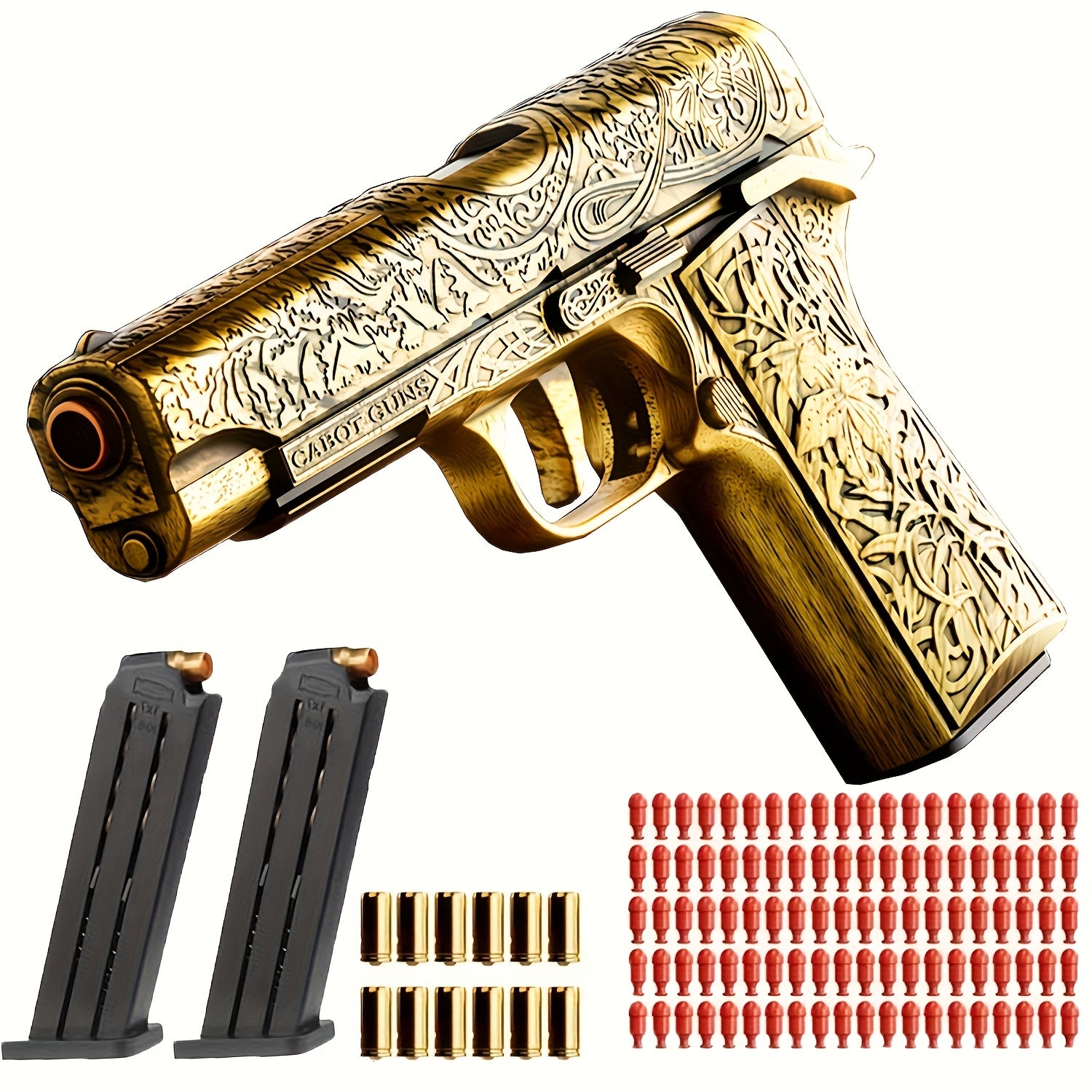 Pistolet jouet à billes souples avec 100 balles, 12 douilles et 2 chargeurs, nouvelle arme à feu en jouet, machine suspendue creuse, blaster en mousse, jeu de tir en plein air.