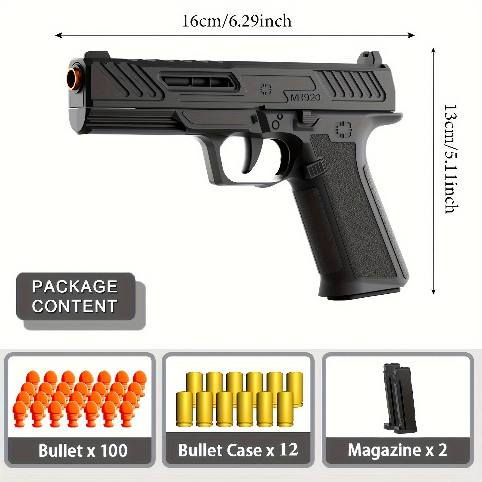 Pistolet Jouet à Balles Souples avec 100 Balles, 12 Cartouches et 2 Chargeurs Nouveau Pistolet Jouet Creux Suspendu, Fusil en Mousse de Jeu, Jeu de Tir Sportif Extérieur