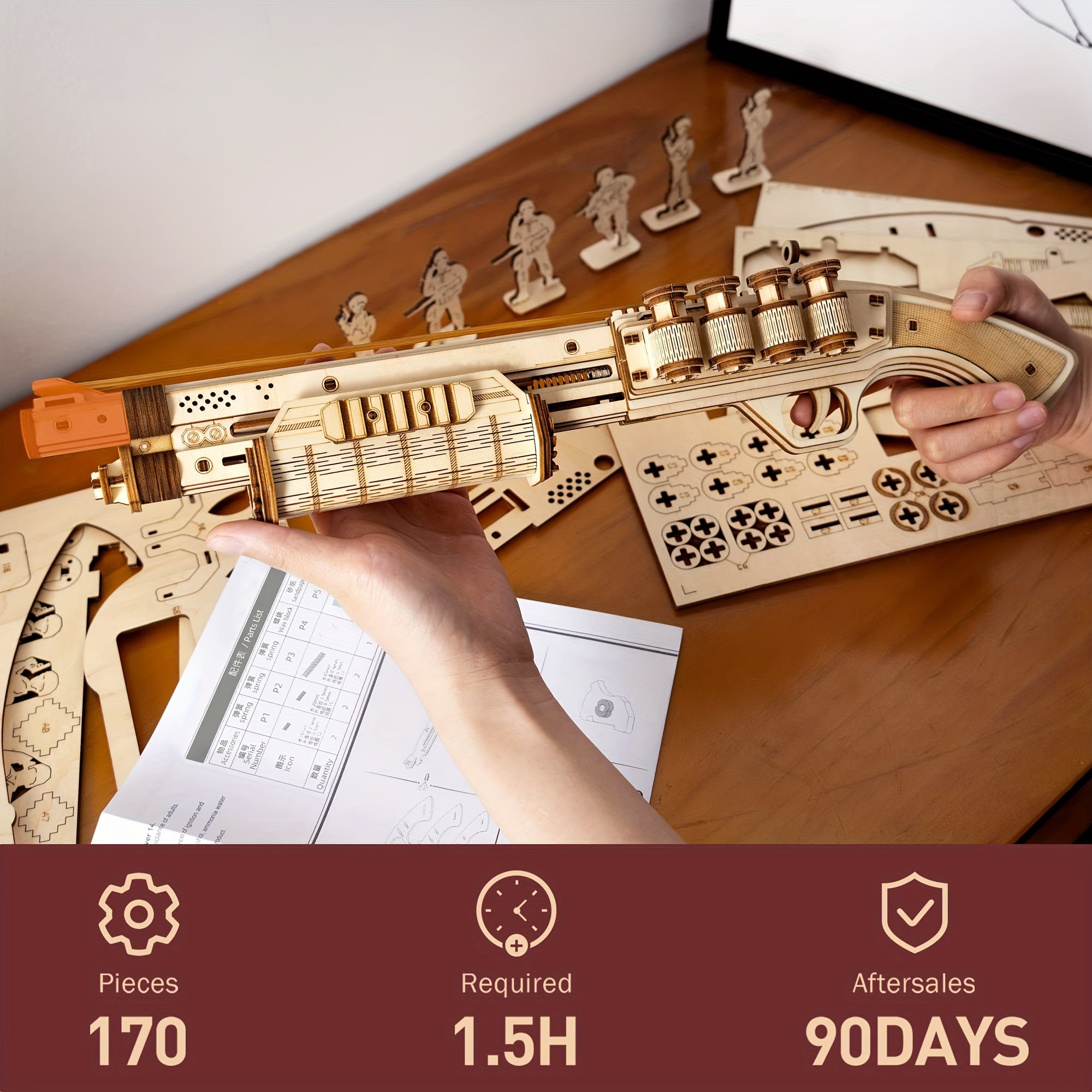 Kit de Construction de Modèle de Fusil En Bois 3D Avec Élastique, Pour Adultes, Jouet Pour Adultes, Puzzle En Bois Pour Enfants Et Adultes, Jouet Amusant Pour Hommes Et Femmes